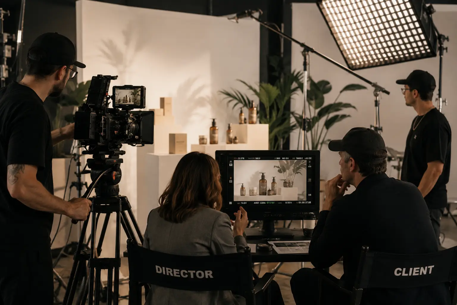 Video production crew on a commercial studio shoot Video production crew on a commercial studio shoot